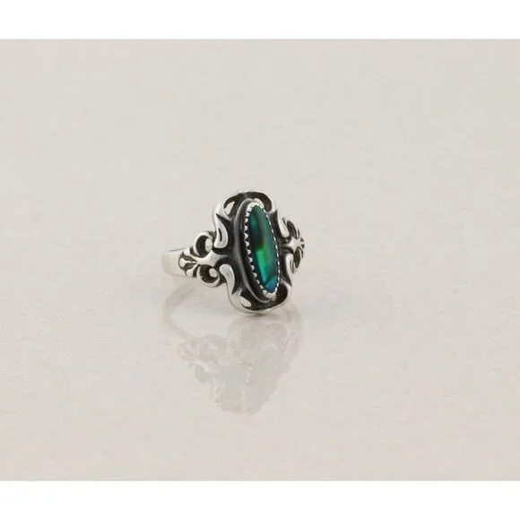 Sterling Silver Abalone Ring Size 4 3/4 - Picture 3 of 8